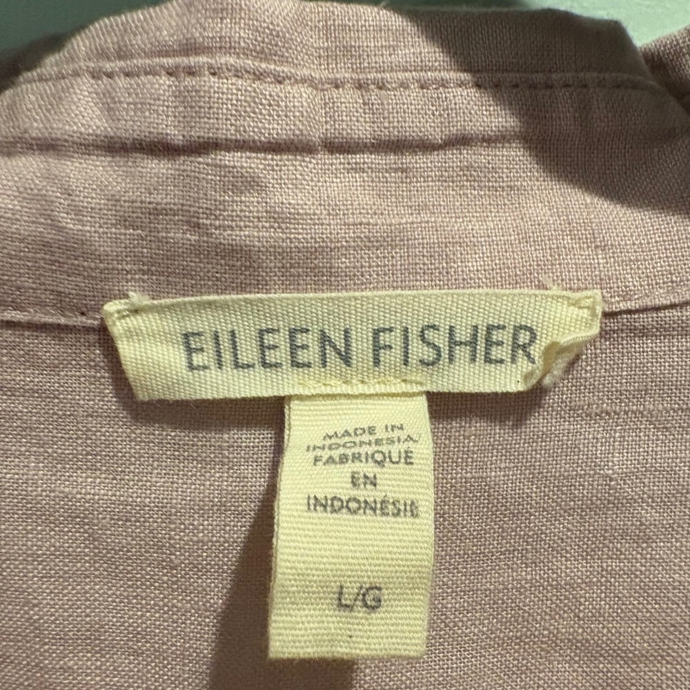 Eileen Fisher Linen Shirt Large Pink Lilac Organic Linen Long Sleeve Button Up - Picture 3 of 12